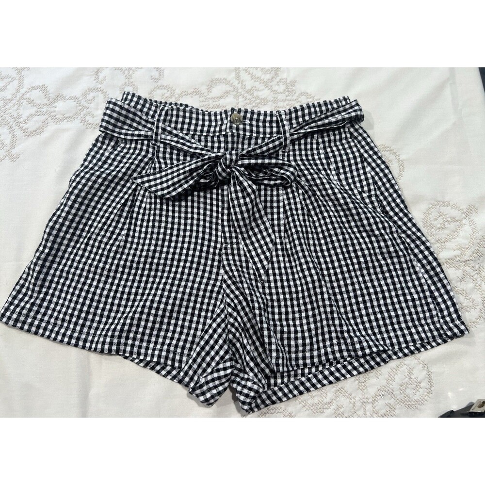 Hollister Ultra High Rise Belted Black Gingham Shorts Size M NWT